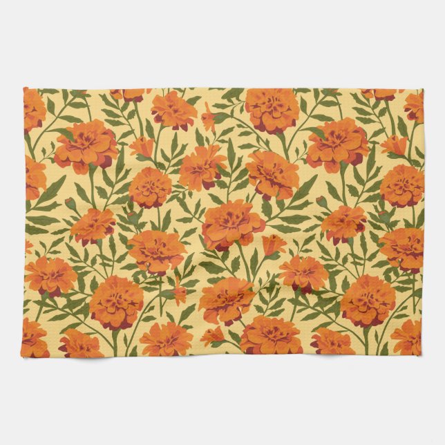 Marigold-Blume-Muster Geschirrtuch (Horizontal)