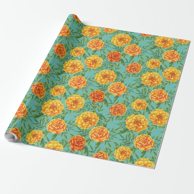Marigold Blume Pattern Geschenkpapier (Ungerollt)