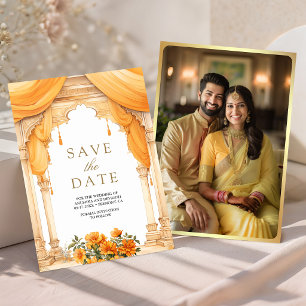 Marigold-Blumen Südindische Mandap Hindu-Hochzeit Save The Date