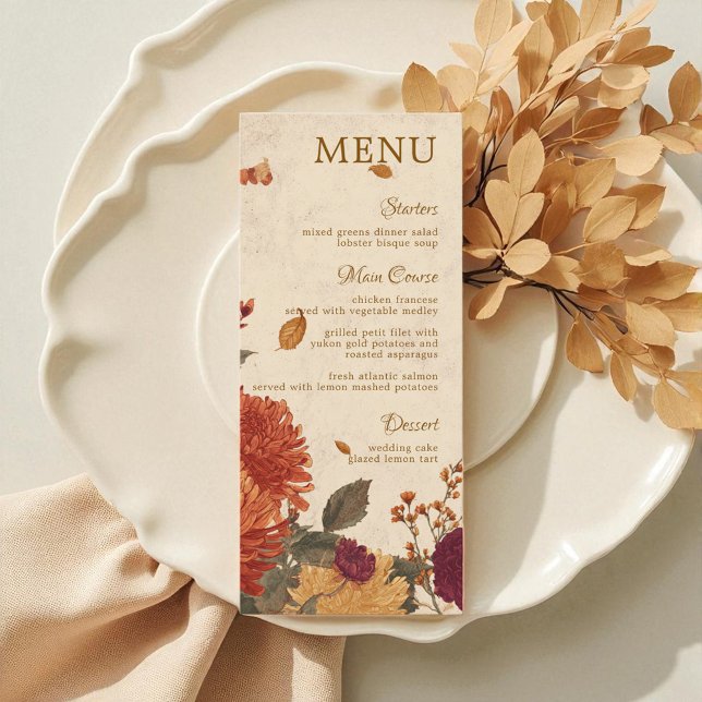 Marigold Border Rustic Boho Herbstblumenhochzeit Menükarte (Marigold Border Rustic Boho Autumn Floral Wedding Menu)