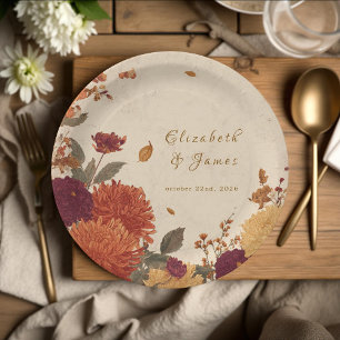 Marigold Border Rustic Boho Herbstblumenhochzeit Pappteller