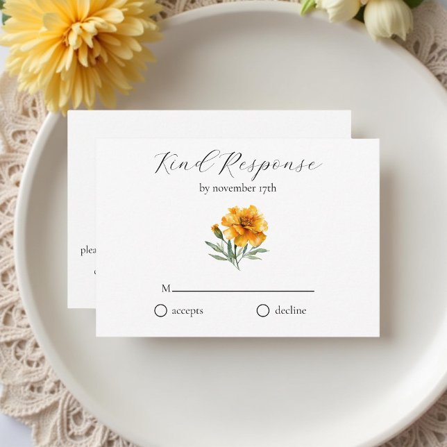 Marigold Elegant Watercolor Floral Yellow Wedding RSVP Karte (Von Creator hochgeladen)