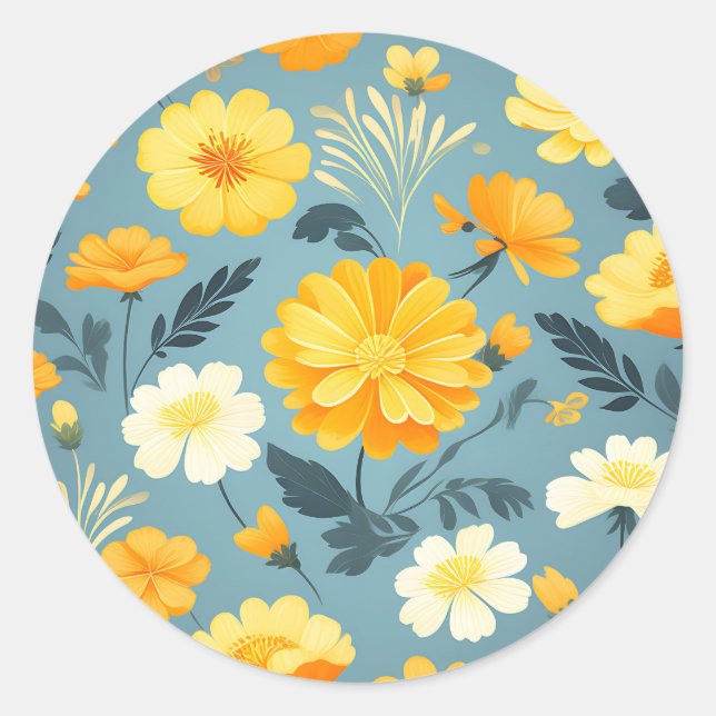 Marigold Floral Pattern Runder Aufkleber (Vorderseite)