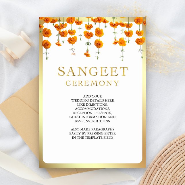 Marigold Floral South Indian Wedding Sangeet Begleitkarte (Von Creator hochgeladen)
