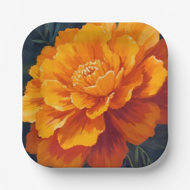 Marigold Flower | Watercolor Floral Painting Pappteller (Vorderseite)