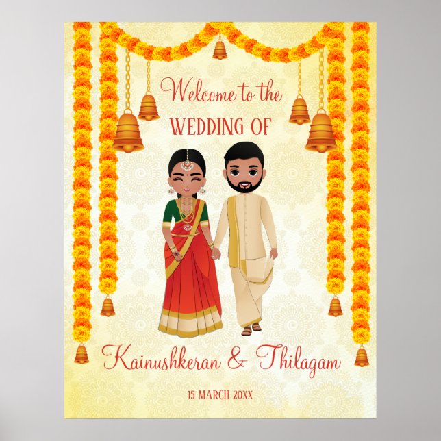 Marigold Garlands Glocken mit Tamil Telugu Empfang Poster (Vorne)