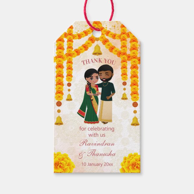 Marigold Garlands Glocken mit Tamil Telugu Hochzei Geschenkanhänger (Vorderseite)