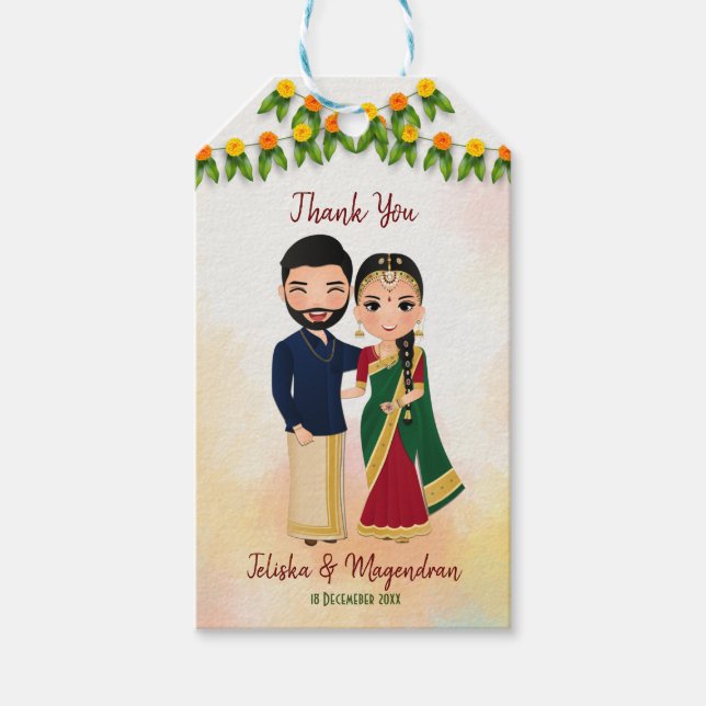 Marigold Garlands mit Hindu-Paar Tamil Hochzeit Geschenkanhänger (Vorderseite)