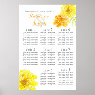 Marigold Gelbe Hochzeitstisch-Tischplaner 1-8 Poster