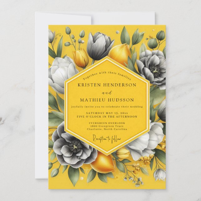 Marigold Greyscale Citrus Wedding Einladung (Vorderseite)