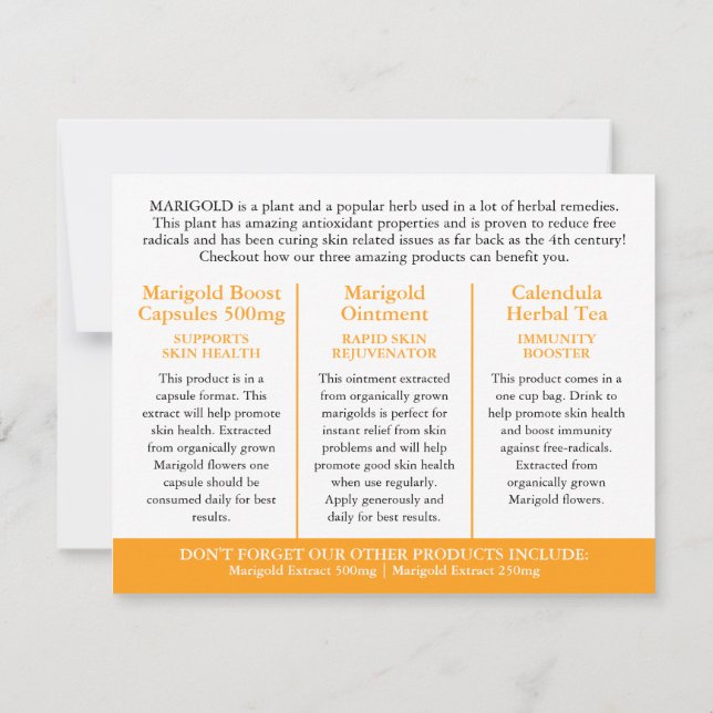 Marigold herbalists medicinal three products info (Rückseite)