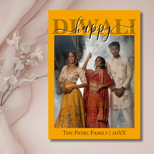 Marigold Orange Kalligrafie Foto Frohes Diwali Feiertagskarte