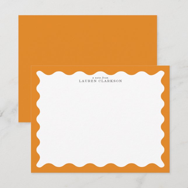 Marigold Orange Wavy Frame Note Card Einladung (Vorne/Hinten)