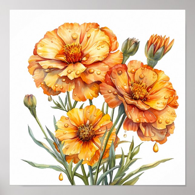 Marigold Print, orange Blume Kunst, Kunst Poster (Vorne)
