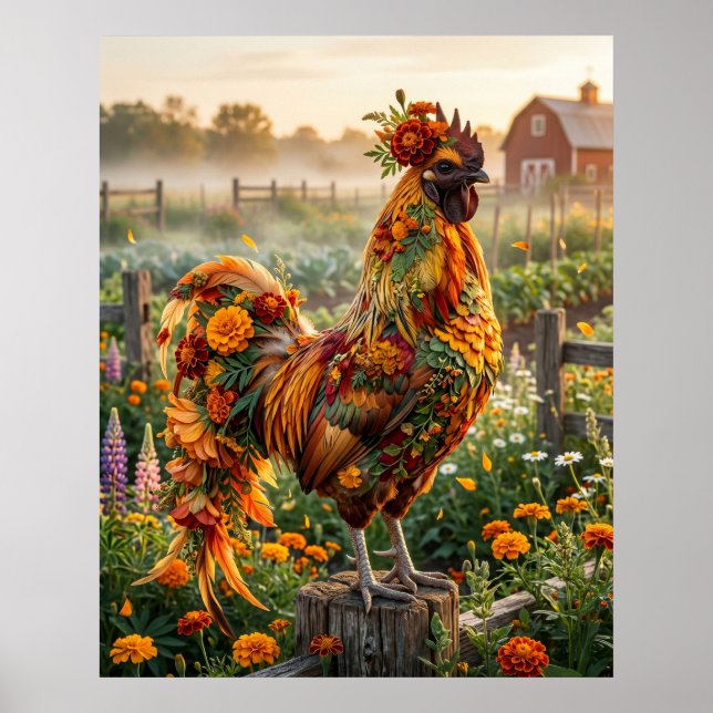 Marigold Rooster Sunrise Poster (Vorne)
