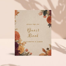 Marigold Rustic Floral Wedding Guest Book Sign