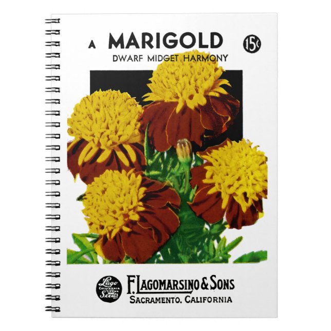 Marigold Seed Packet Label Notizblock (Vorderseite)