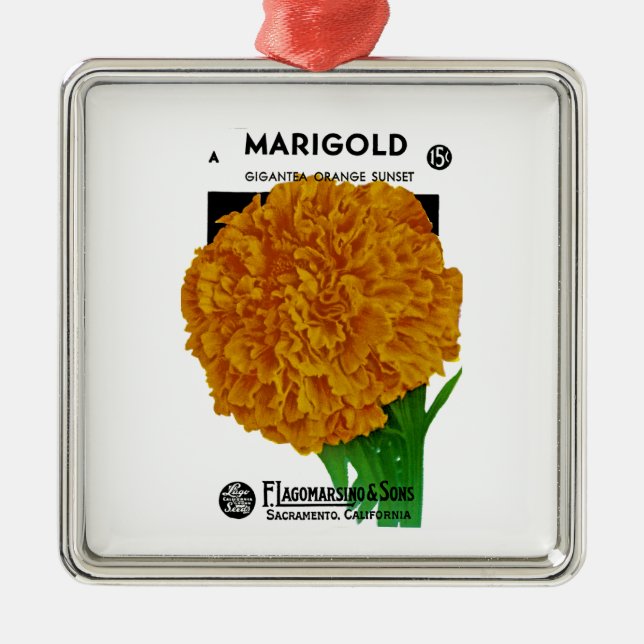 Marigold Vintag Seed Packet Ornament Aus Metall (Vorne)
