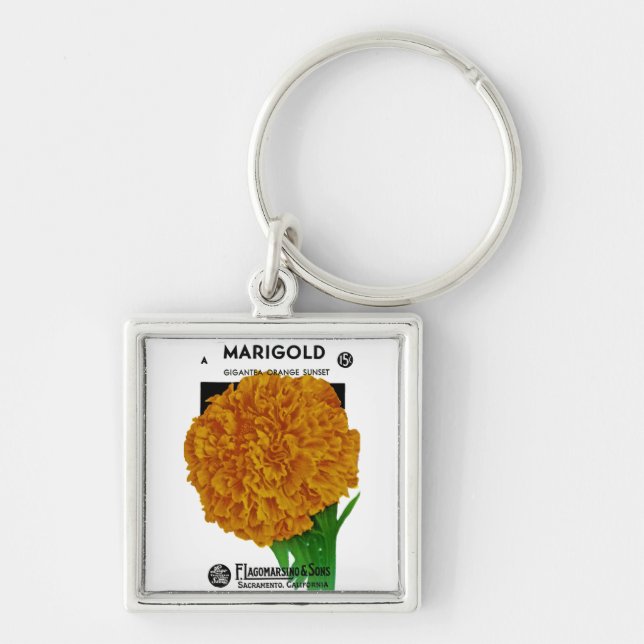 Marigold Vintag Seed Packet Schlüsselanhänger (Vorne)