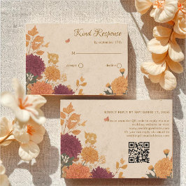 Marigold & Warm Orange Rustic Boho Herbst QR Code RSVP Karte