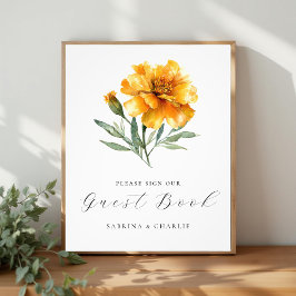 Marigold Yellow Floral Wedding Guest Book Sign Fotodruck
