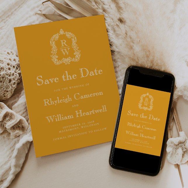 Marigold Yellow Monogram Wappen Save The Date (Von Creator hochgeladen)