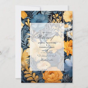 Marigold Yellow, Navy Blue und Slate Gray Wedding Einladung