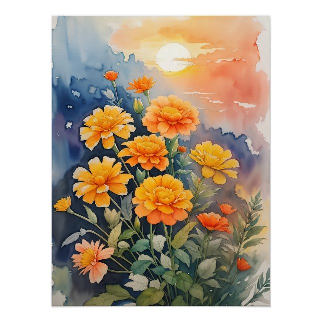 Marigolds in Watercolor Poster (Vorderseite)