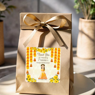 Marigolds niedlich indisches Mädchen Haldi persona Quadratischer Aufkleber