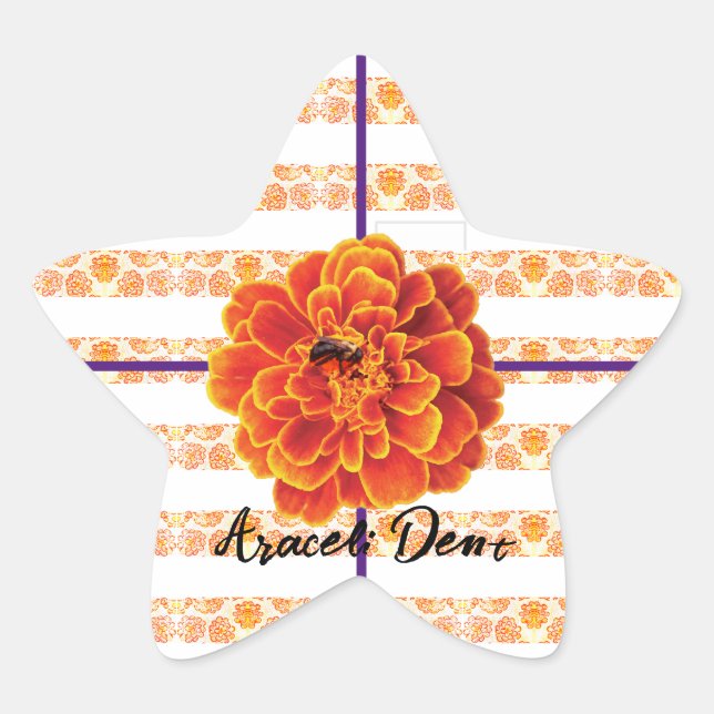 Marigolds und Biene Stern-Aufkleber (Vorderseite)