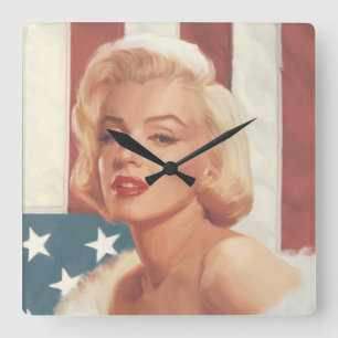 Marilyn Flag Quadratische Wanduhr