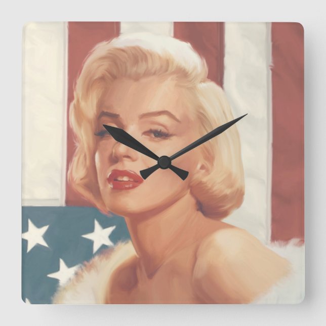 Marilyn Flag Quadratische Wanduhr (Vorderseite)