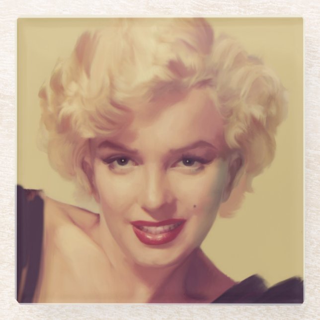 Marilyn in Schwarz Glasuntersetzer (Vorderseite)