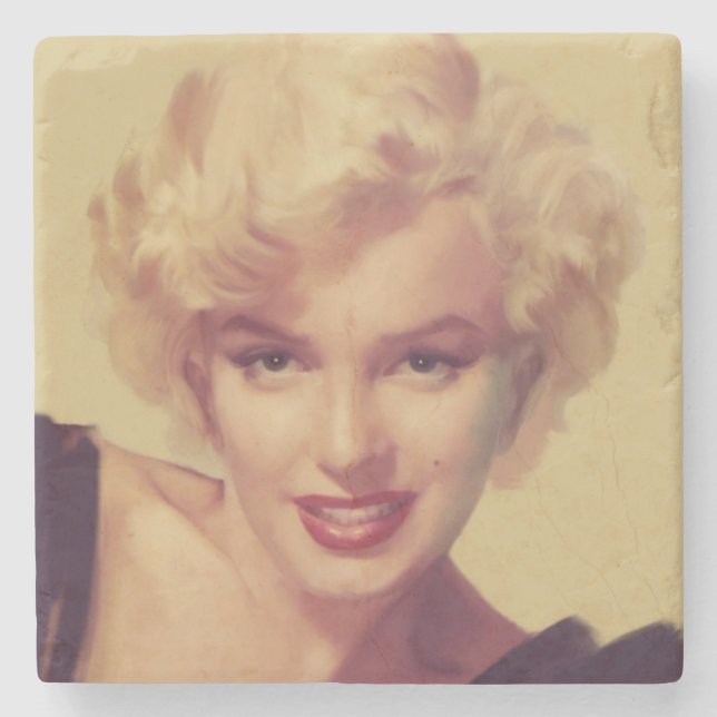 Marilyn in Schwarz Steinuntersetzer (Vorderseite)