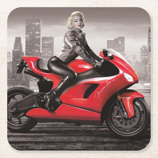 Marilyn Motorrad Rechteckiger Pappuntersetzer (Vorderseite)