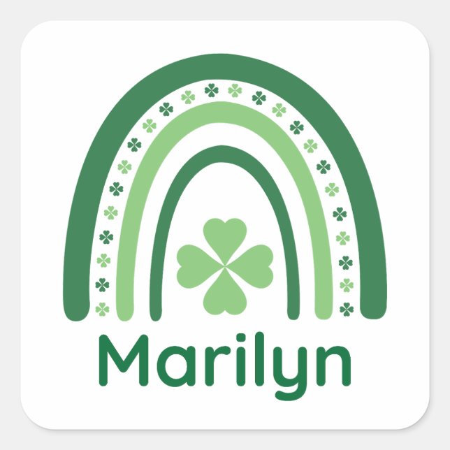 Marilyn Name Clover Boho Rainbow Quadratischer Aufkleber (Vorderseite)