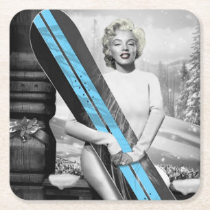 Marilyn Snowboard Rechteckiger Pappuntersetzer