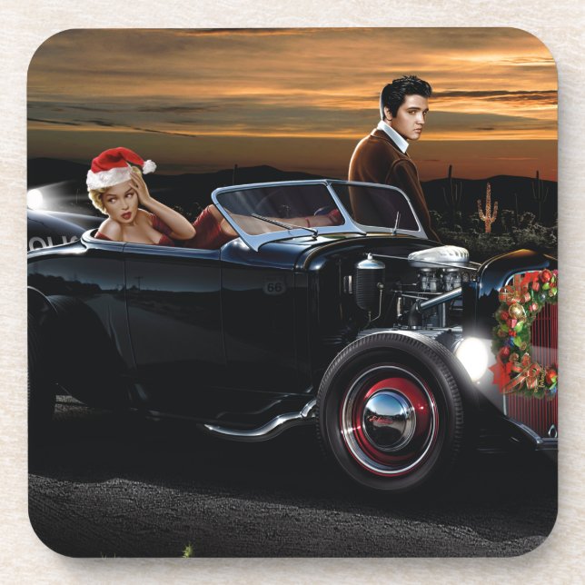 Marilyn- und Elvis-Weihnachtsfreude-Fahrt Untersetzer (Vorderseite)
