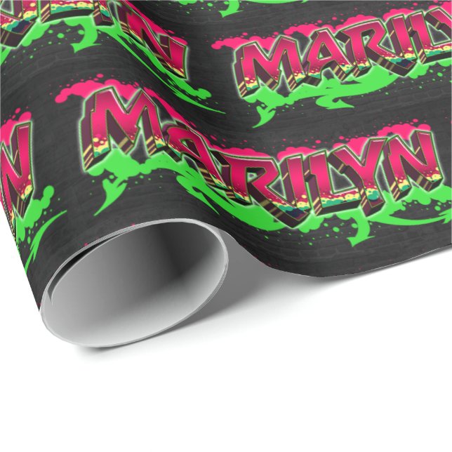 Marilyn Vorname Name Graffiti red green Geschenkpapier (Rolleneckpunkt)