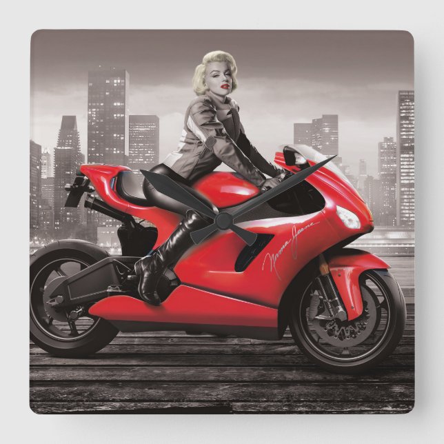 Marilyn's Motorrad Quadratische Wanduhr (Vorderseite)