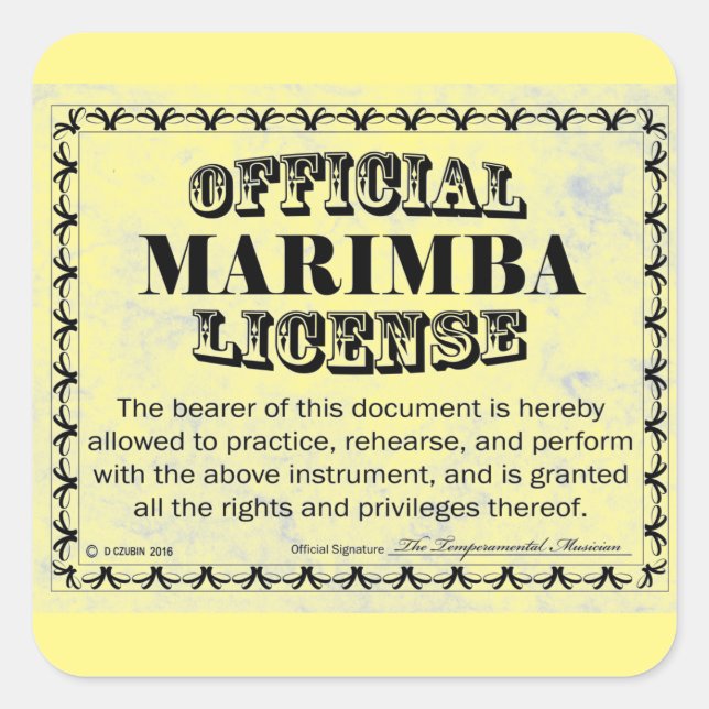 Marimba License Square Aufkleber (Vorderseite)