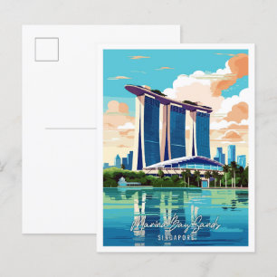 Marina Bay Sands Art Vintage-Reiseillustration Postkarte