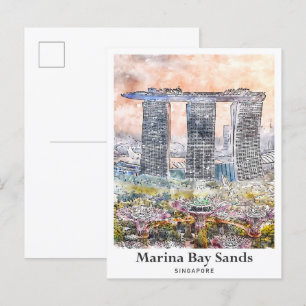 Marina Bay Sands Singapur Reise Wasserfarbe Postkarte