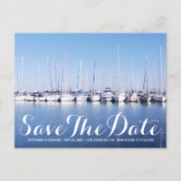 Marina Boats Blue Nautic Save the Date Postcard