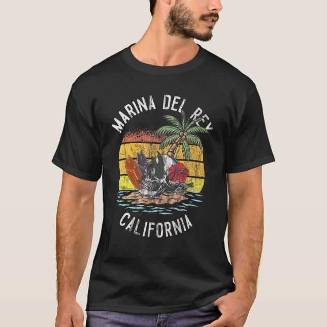 Marina Del Rey Beach California Palms Skull Surf S T-Shirt (Vorderseite)