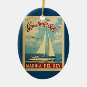 Marina del Rey Segelboot Vintage Reise Kalifornien Keramik Ornament