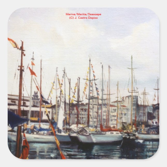 Marina/Mariña/Seascape Quadratischer Aufkleber (Vorderseite)