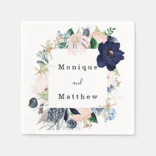Marina Nautical Bloom Navy Blush Wedding Serviette
