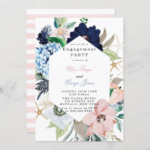 Marina Nautical Blooms Navy Blush Engagement Party Einladung
