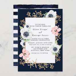 Marina Nautical Blooms Navy Blush Wedding Einladung